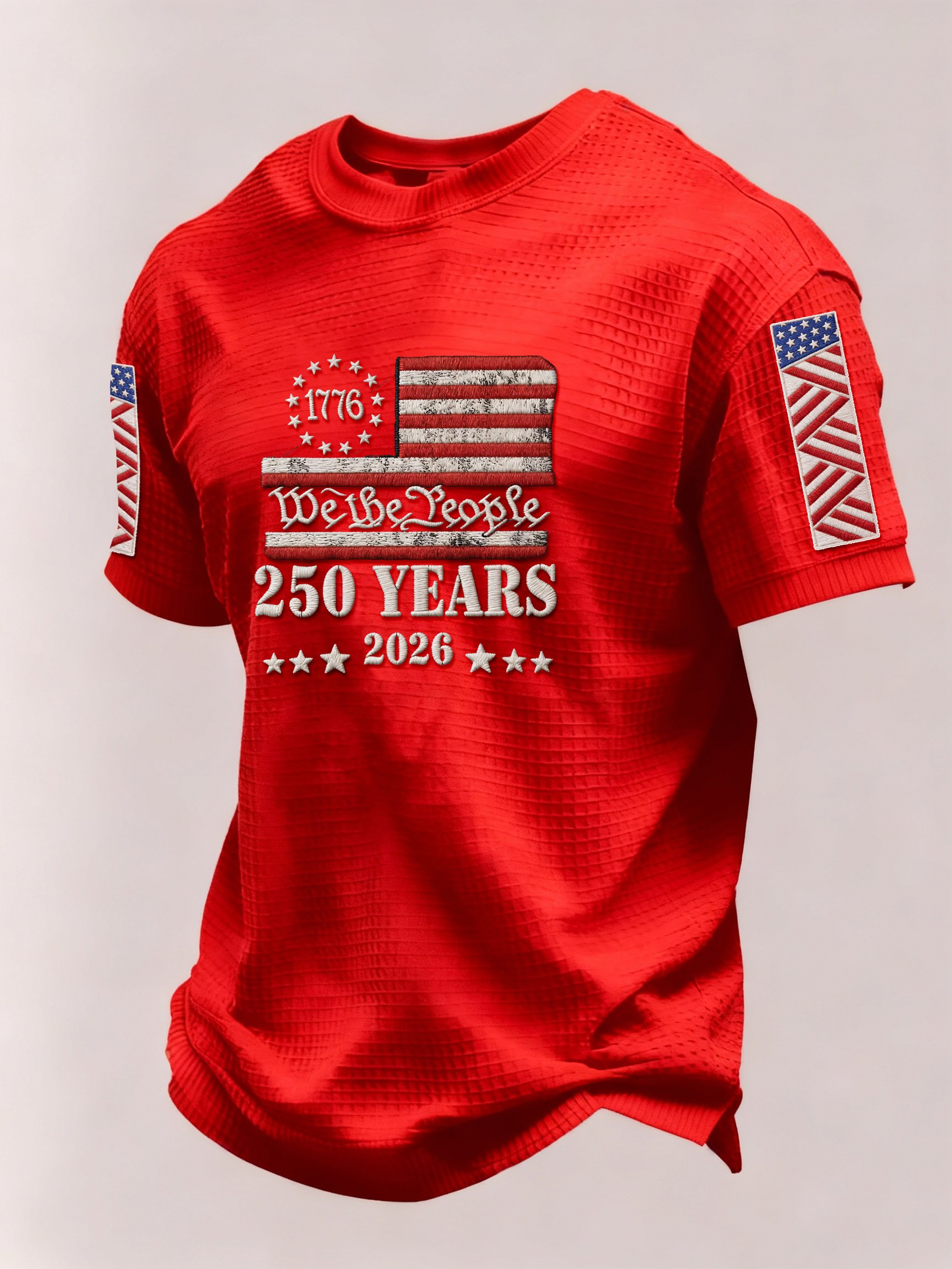 🎖️Men’s America 250th Anniversary Graphic Waffle Knit Short Sleeve Crewneck T-Shirt