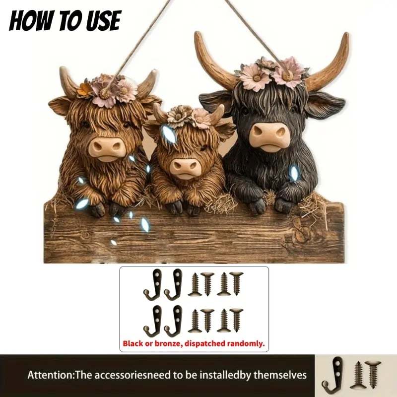 Rustic Highland Cow Wooden Hanging Ornament