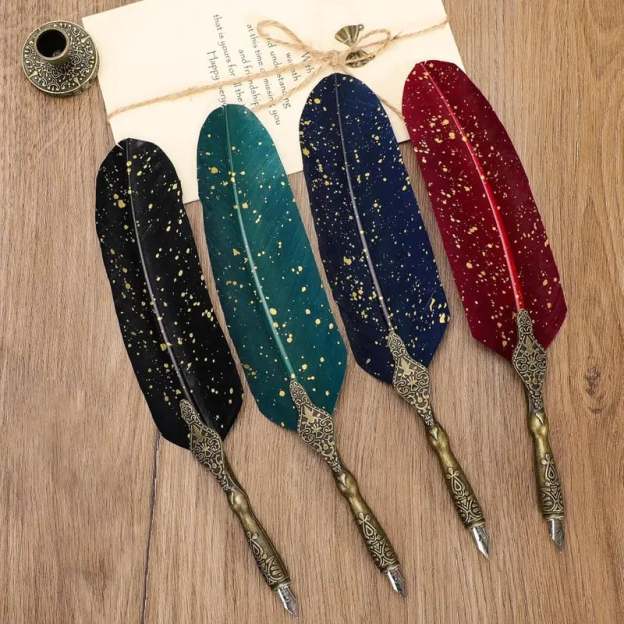 New year Sale✨ - Handcrafted Vintage Feather Pen and Ink Set(Include Stand & Replaceable Nibs)