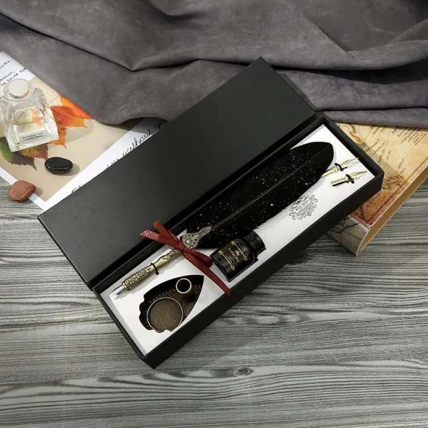 New year Sale✨ - Handcrafted Vintage Feather Pen and Ink Set(Include Stand & Replaceable Nibs)