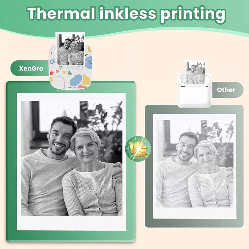 Top  Gift 2025  XenGro Mini Portable Sticker Printer, Mini Thermal Printer with 3 Rolls Paper, Bluetooth Inkless Printpods