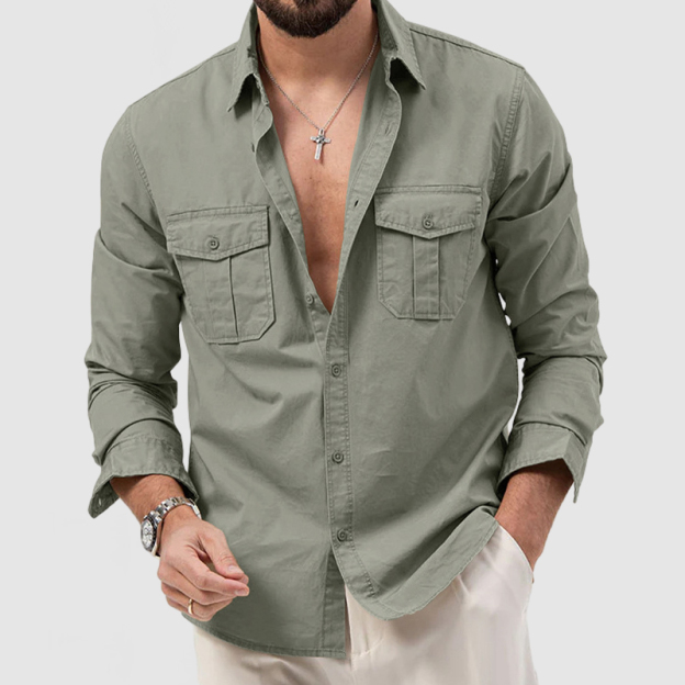 Men's Casual Cotton Workwear Pocket Shirt