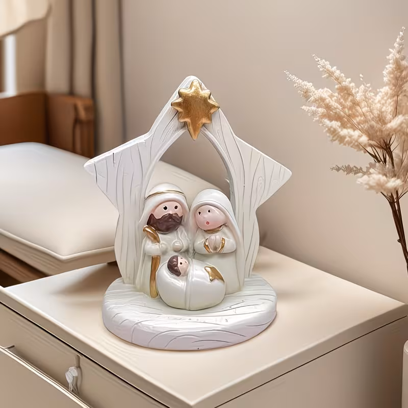 White & Gold Nativity Scene Tabletop Decor ✨ | Holy Family Christmas Centerpiece 🎄🙏
