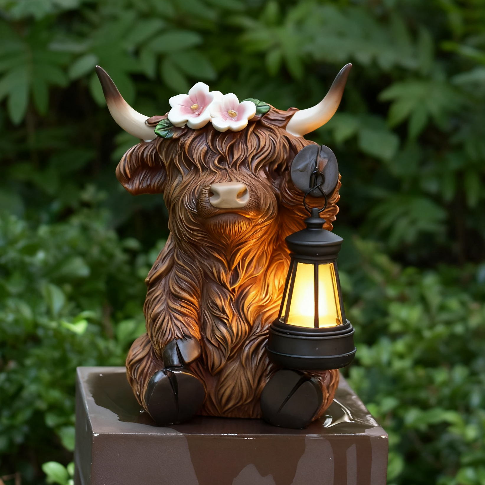 Solar Highland Cow Outdoor Statue with Lantern💡🐮