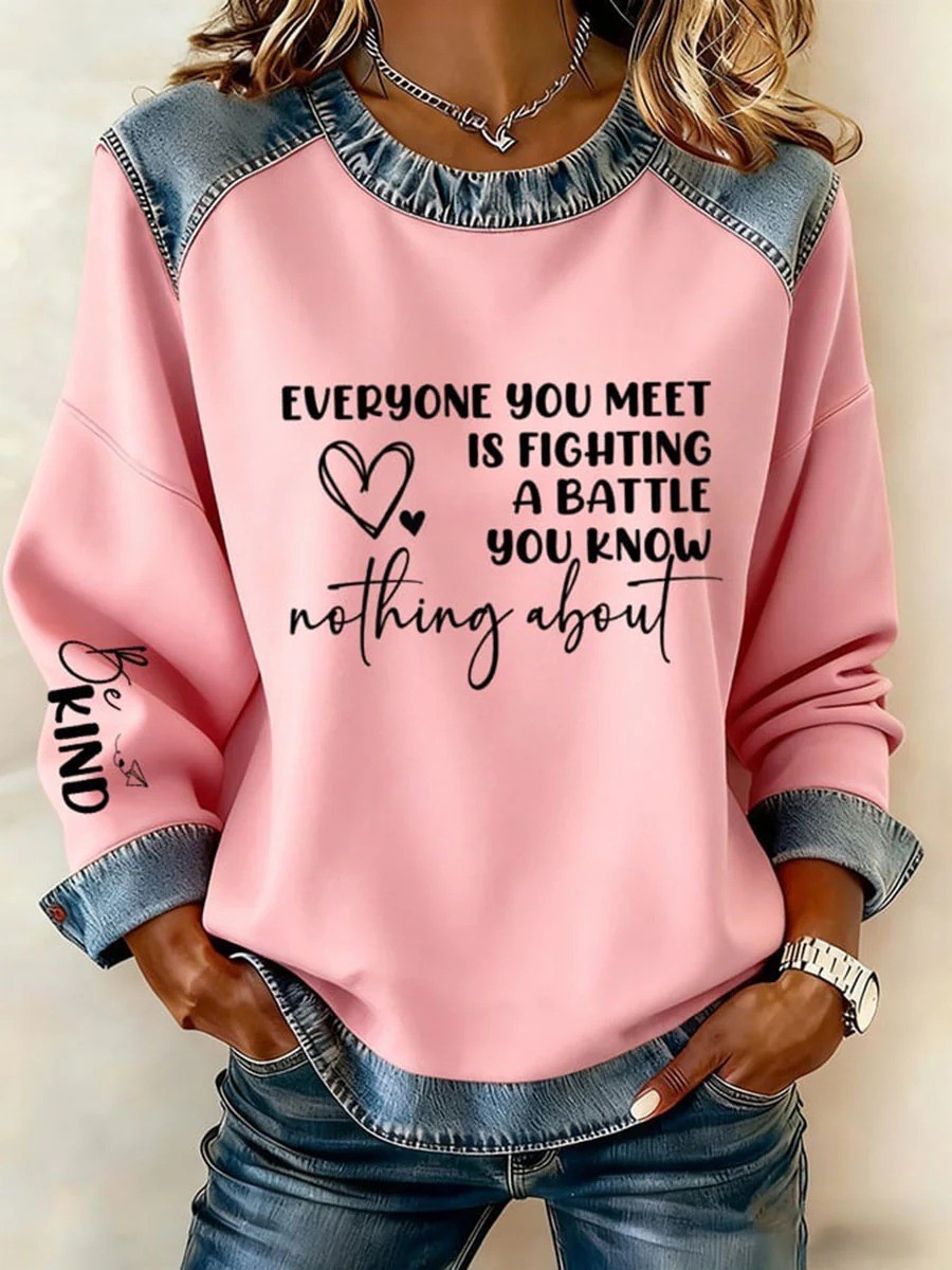 🔥Women's denim round neck loose-fitting pullover sweatshirt