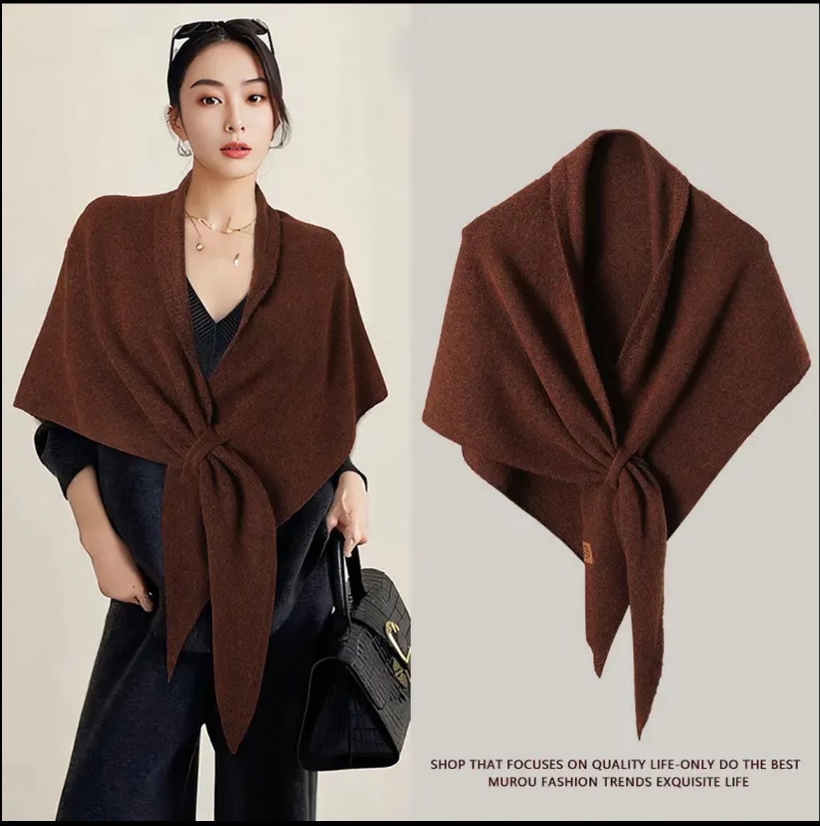 Handmade Cream Wool Blend Shawl: Elegant Winter Poncho Cape