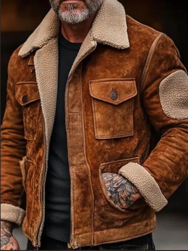 Men's Outdoor Vintage Pocket Plush Lapel Jacket