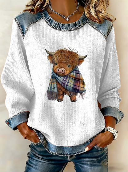 CLEARANCE SALE🔥 Adorable Dog Print Denim Patch Hoodie, Casual and Stylish