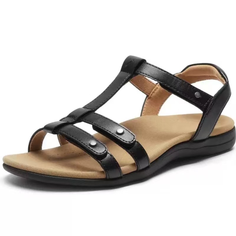 Women's back-strap sandals, black leather