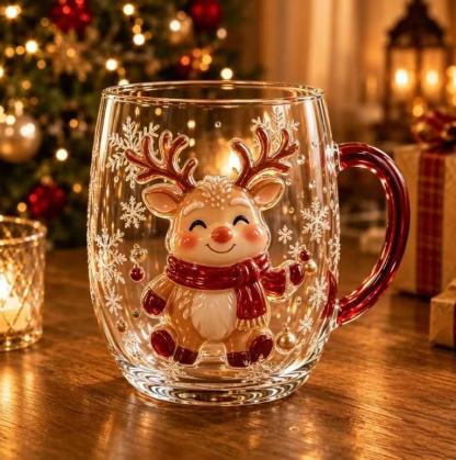 🎄✨ 3D Christmas Glass Art Cup | Luxury Raised Holiday Glassware for Drinks, Decor & Christmas Gifts 🎁