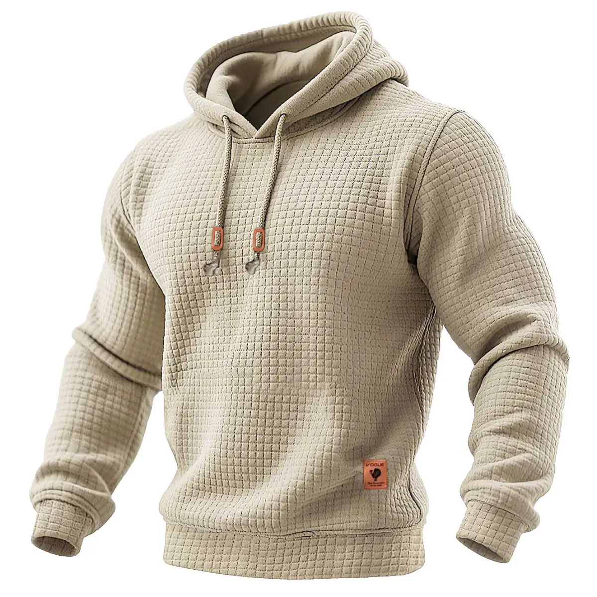 Men's Quilted Waffle Outdoor Sports Solid Color Long Sleeve Daily Tops Carhartt Vintage Hoodie