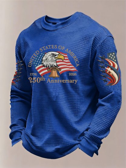Men's American 250th Anniversary Print Waffle Knit Long-Sleeve T-Shirt
