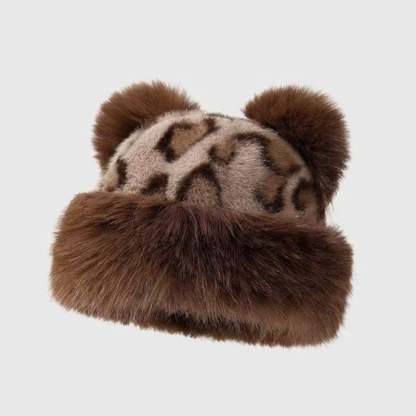 Women’s Leopard Print Mongolian Style Hat Soft Plush Fur Warm Cap
