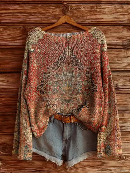 Women's Bohemian Ethnic All-Over Totem Pattern Retro Sweater