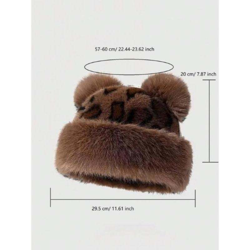 Women’s Leopard Print Mongolian Style Hat Soft Plush Fur Warm Cap