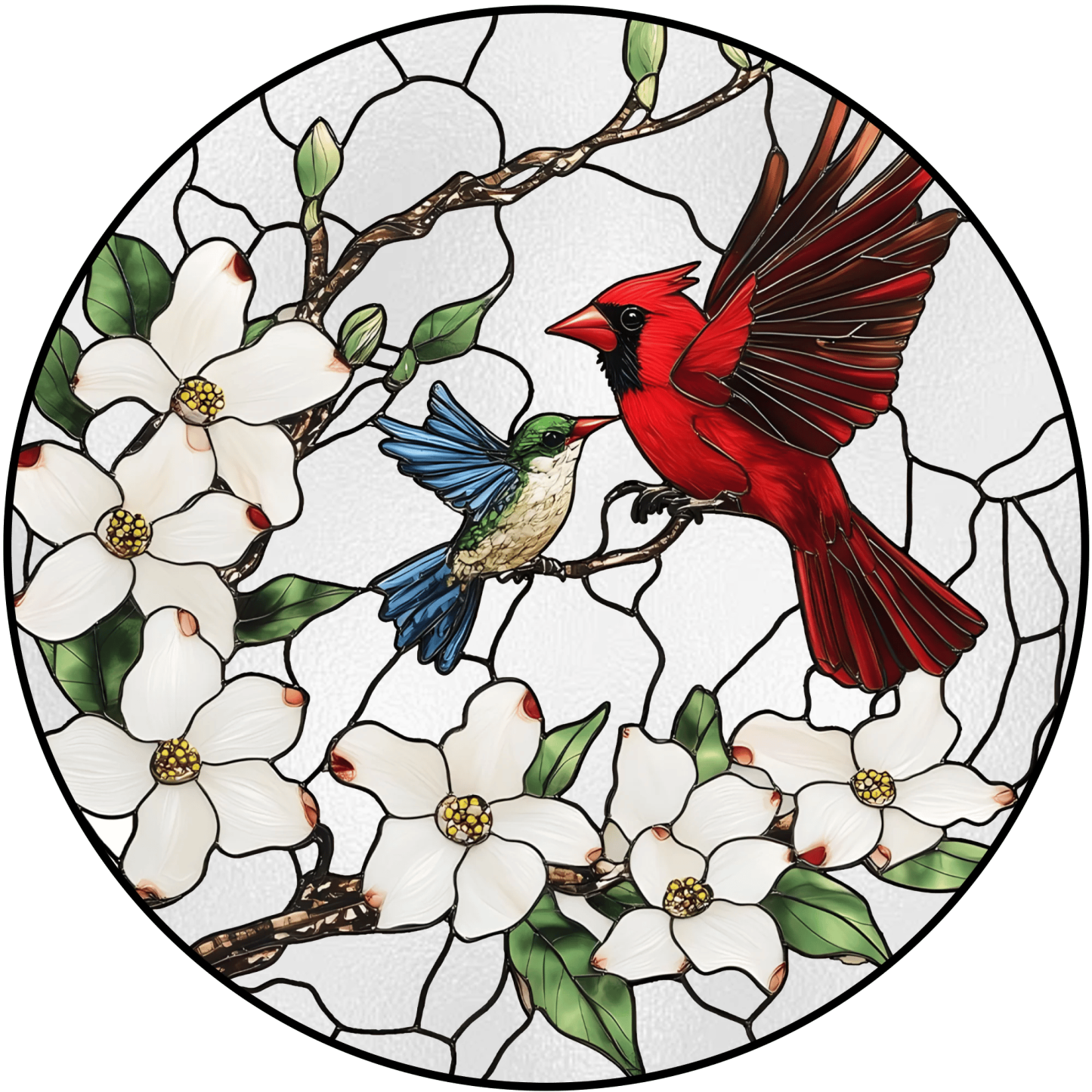 Cardinal&Hummingbird Stained Glass Suncatcher Window Hangings-Memorial