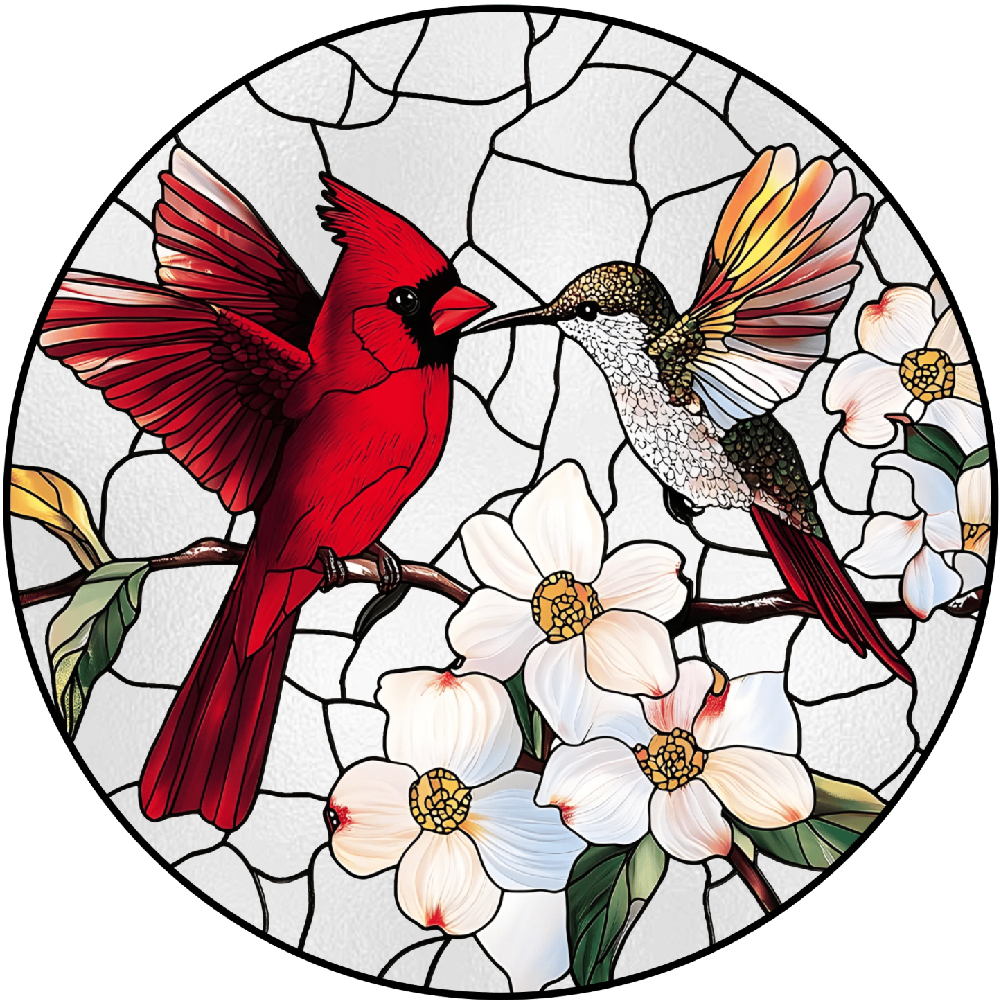 Cardinal&Hummingbird Stained Glass Suncatcher Window Hangings-Memorial Gift