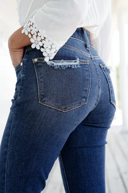 Judy Vintage Double Button Frayed Hem Bootcut Jeans (Buy 2 Free Shipping)