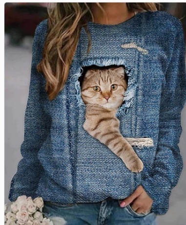 🔥The 50% off🔥:    Women Design 3D Cat Print Pullover Long Sleeve Cute Sweatshirts in 2021 | Long sleeve