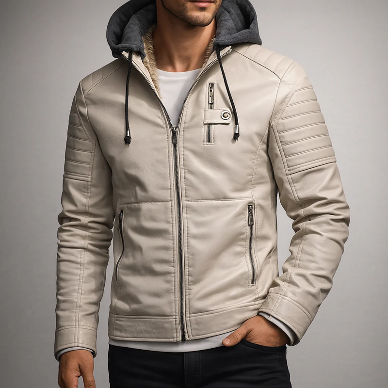 FREE SHIPPING - Rexton Hooded Leather Jacket - FREE SHIPPING