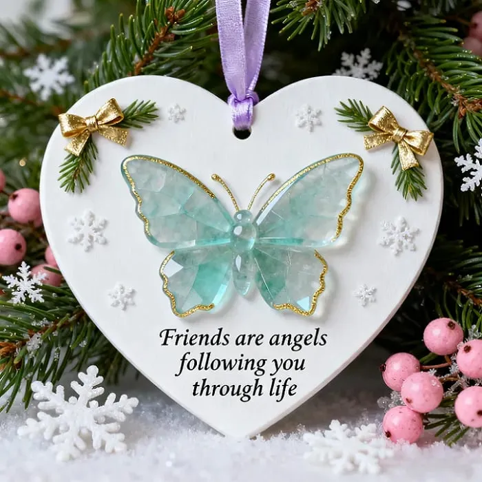 🦋Friends Are Angels Sea Glass Butterfly Christmas Ornament