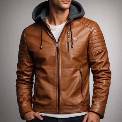 FREE SHIPPING - Rexton Hooded Leather Jacket - FREE SHIPPING