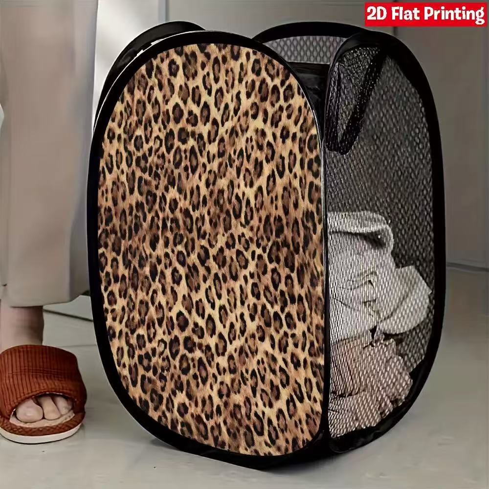 Leopard Print Foldable Mesh Laundry Basket