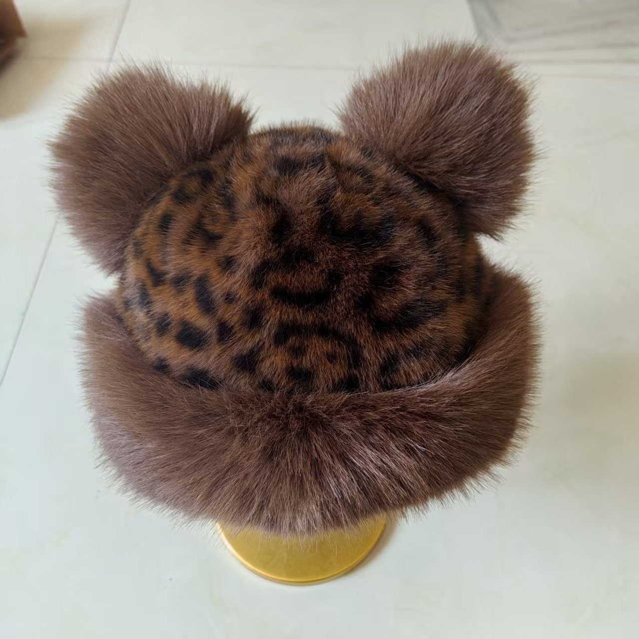 Women’s Leopard Print Mongolian Style Hat Soft Plush Fur Warm Cap