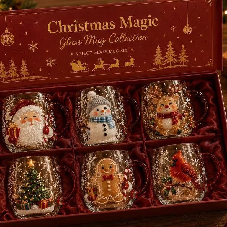 🎄✨ 3D Christmas Glass Art Cup | Luxury Raised Holiday Glassware for Drinks, Decor & Christmas Gifts 🎁