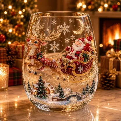 🎄 LAST DAY 49% OFF – ✨ Magical Christmas 3D Glass Cup | Raised Festive Artwork, Sparkling Details & Holiday Gift Drinkware 🎅💎