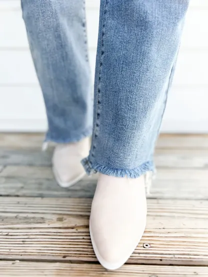 Judy Vintage Double Button Frayed Hem Bootcut Jeans (Buy 2 Free Shipping)