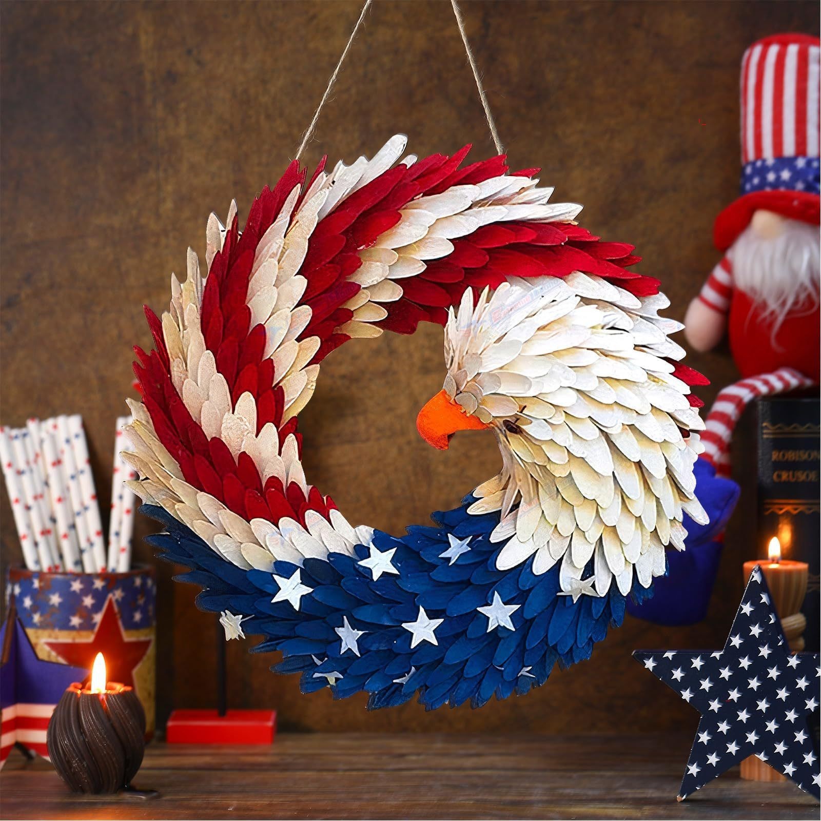 American Flag Eagle Door Wreath - Eye-Catching Patriotic Decor for Front Door & Holiday Occasions