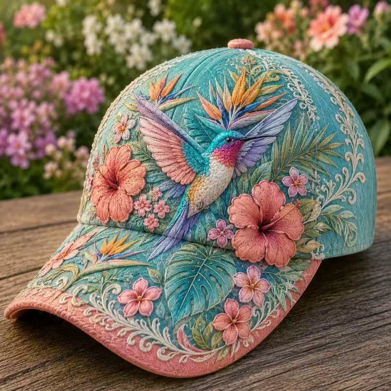 hummingbird baseball cap, sun-protective duckbill cap for spring and summer, ethnic style, versatile and fashionable.