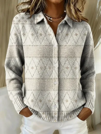 Women's Plaid Print Casual Cotton Buttoned Cardigan Sweater