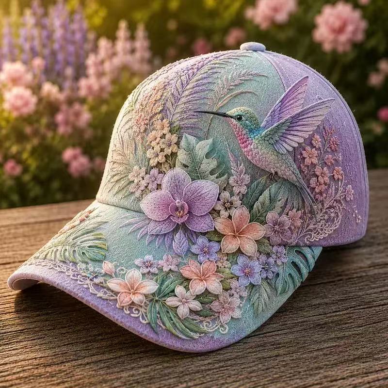 hummingbird baseball cap, sun-protective duckbill cap for spring and summer, ethnic style, versatile and fashionable.