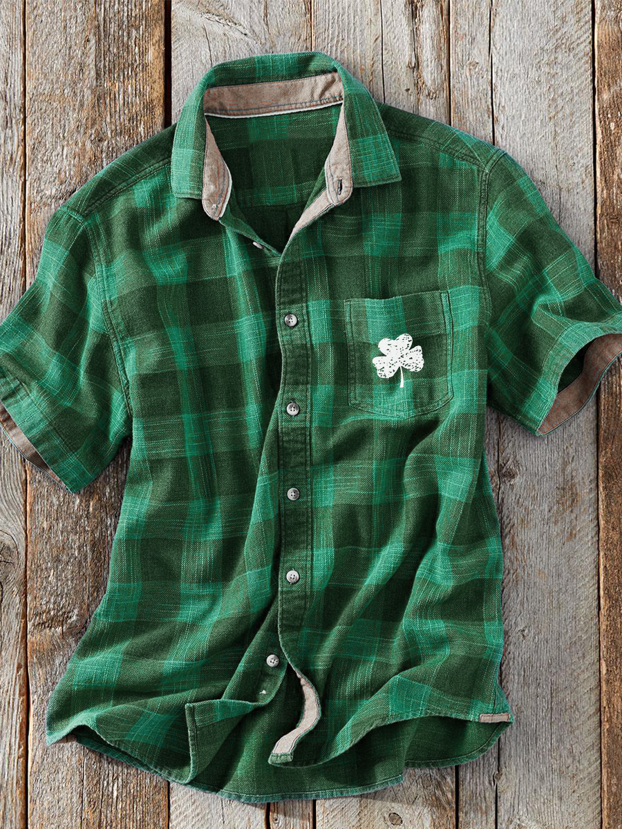 St. Patrick's Day Green Plaid Shamrock Art Print Shirt