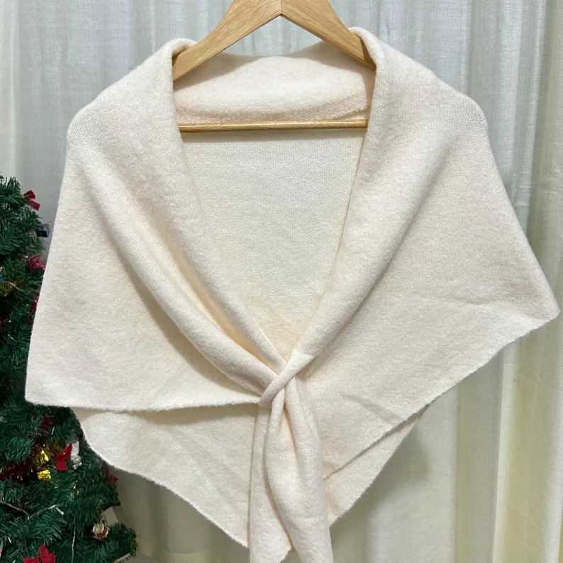Handmade Cream Wool Blend Shawl: Elegant Winter Poncho Cape