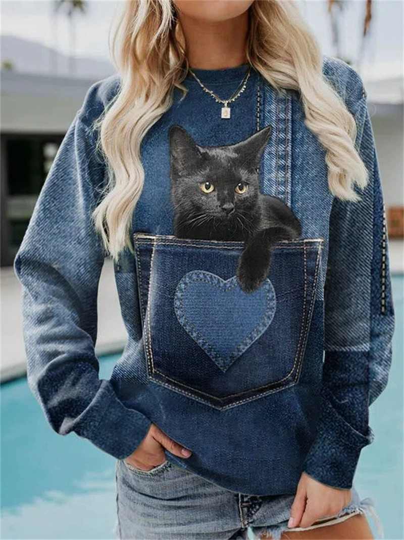 🔥The 50% off🔥:    Women Design 3D Cat Print Pullover Long Sleeve Cute Sweatshirts in 2021 | Long sleeve