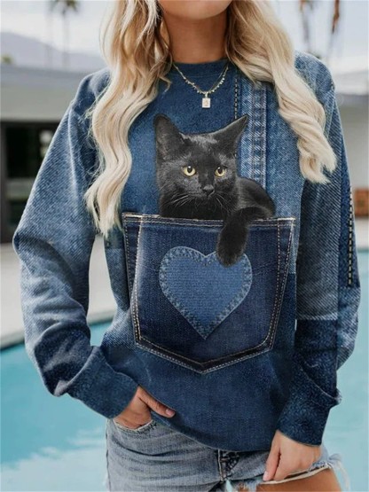 🔥The 50% off🔥:    Women Design 3D Cat Print Pullover Long Sleeve Cute Sweatshirts in 2021 | Long sleeve