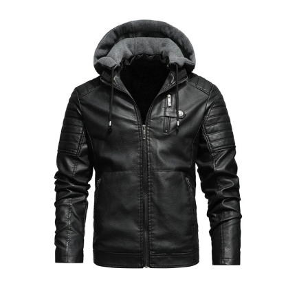 FREE SHIPPING - Rexton Hooded Leather Jacket - FREE SHIPPING