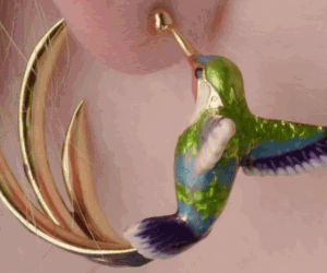 Vintage Enamel Hummingbird Hoop Earrings