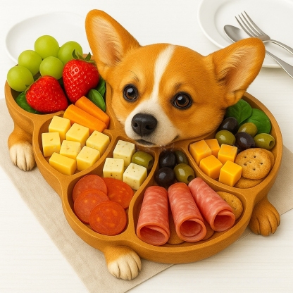 🐶Dog-themed cooked food platter made of wood, wooden dog-shaped tray