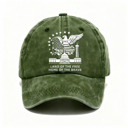 Vintage Patriotic Eagle Denim Cap – “Land of the Free, Home of the Brave”