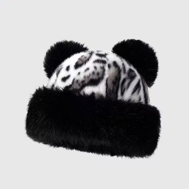 Women’s Leopard Print Mongolian Style Hat Soft Plush Fur Warm Cap