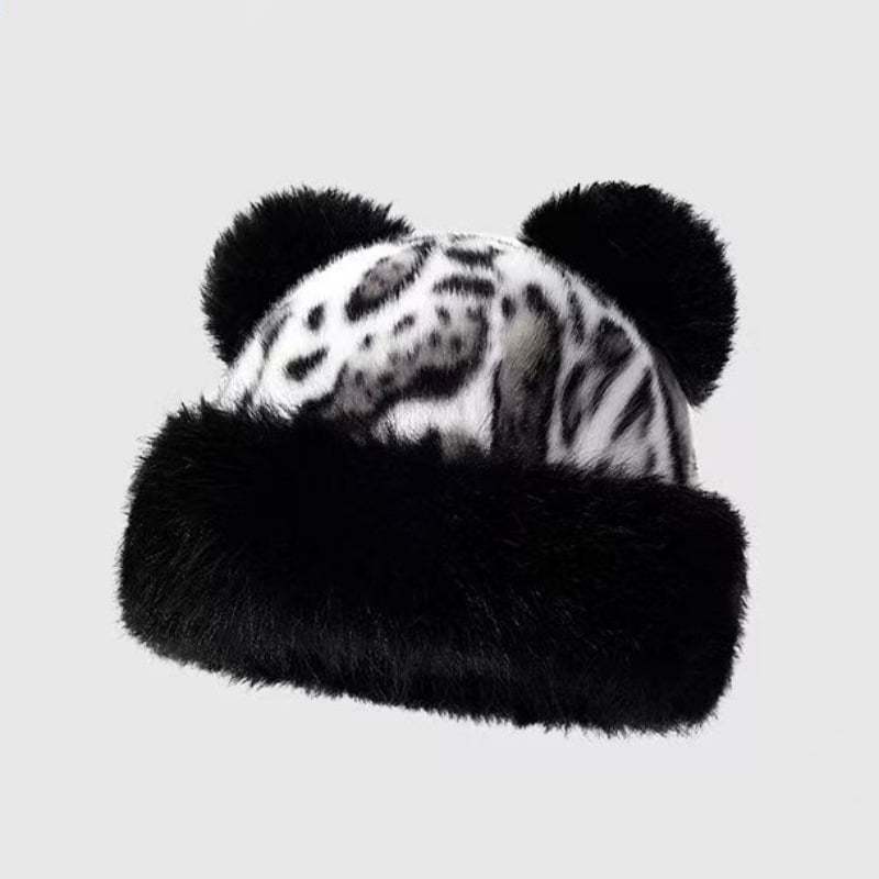 Women’s Leopard Print Mongolian Style Hat Soft Plush Fur Warm Cap