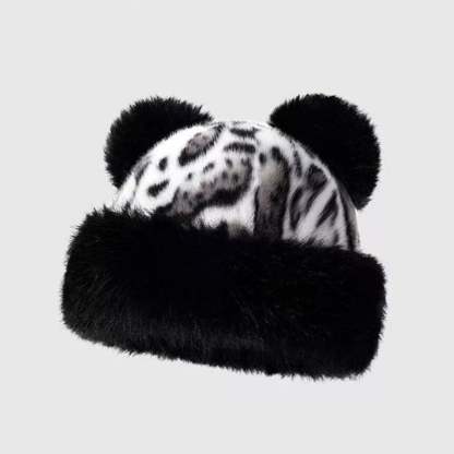 Women’s Leopard Print Mongolian Style Hat Soft Plush Fur Warm Cap