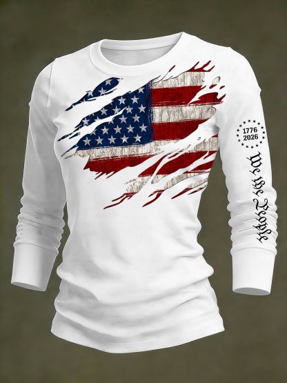 Women's 250th Anniversary National Flag Print Casual Long-Sleeved T-Shirt