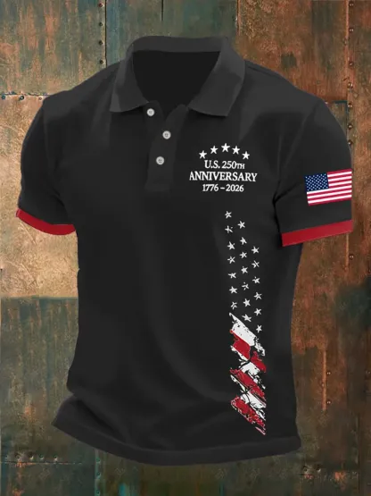 Men'S America 250Th Anniversary Print Casual Polo Shirt