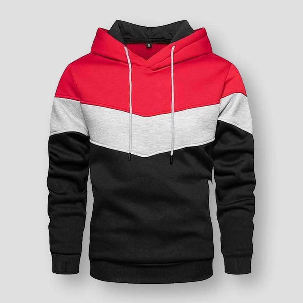 Men's Colorful Patched Hooded Sweatshirt - Casual Pullover Sport Shirt