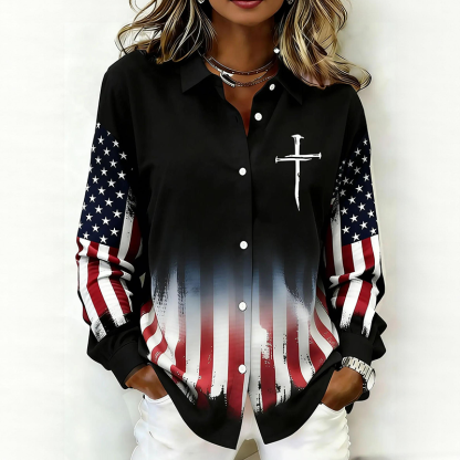 Women's casual collared shirt with cross print